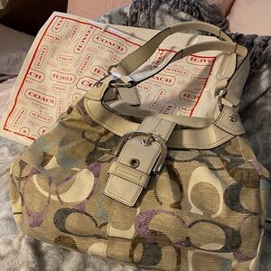 Easter refresh with Coach Signature Canvas Shoulder Bag in Cream, tan and lilac